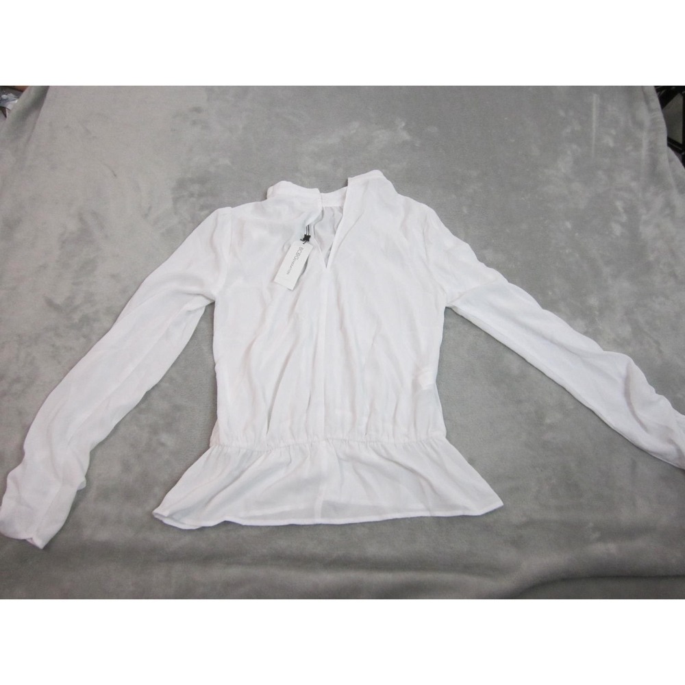 BCBGeneration Peplum Blouse Women S White Mock Neck Long Sleeve WQO1169652